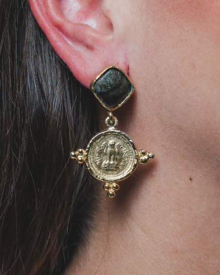 Aretes Bangalore Obsidiana Dorada