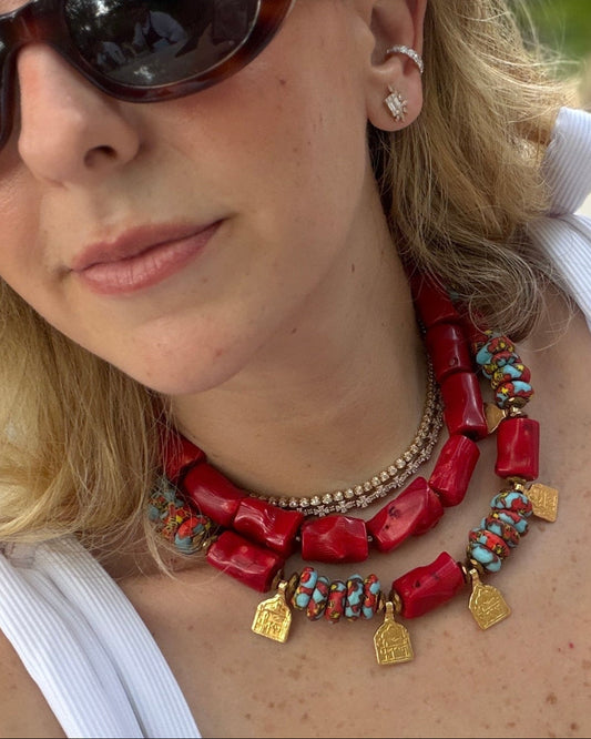 KROBO BEADS & CORAL NECKLACE