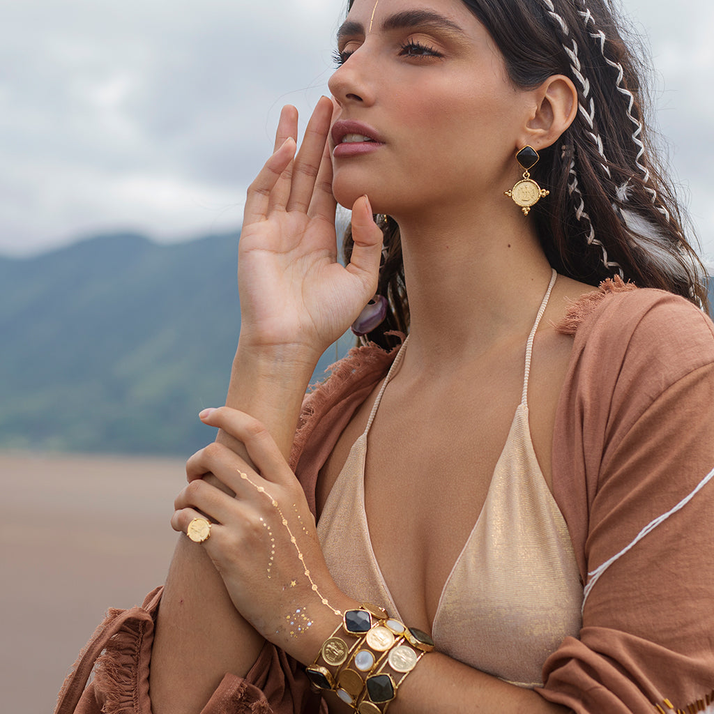 Bangalore Obsidian Golden Earrings