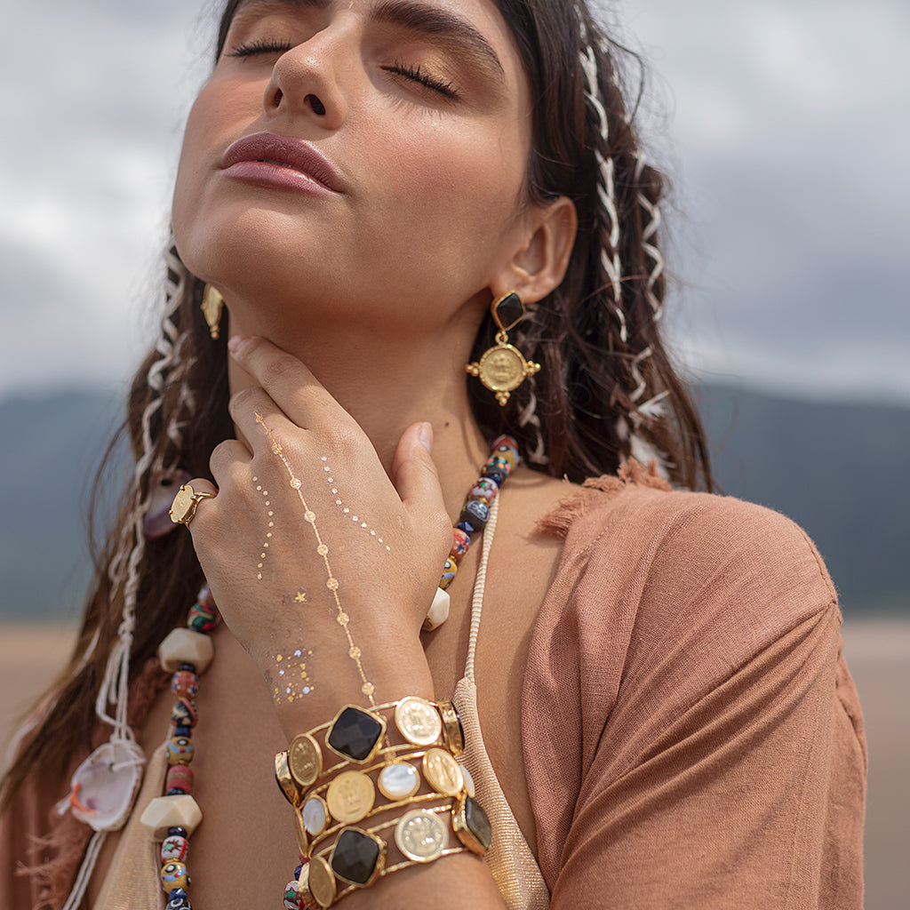 Bangalore Obsidian Golden Earrings