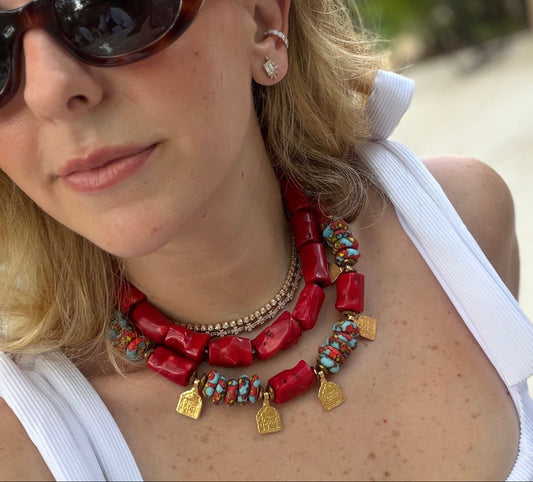 KROBO BEADS & CORAL NECKLACE