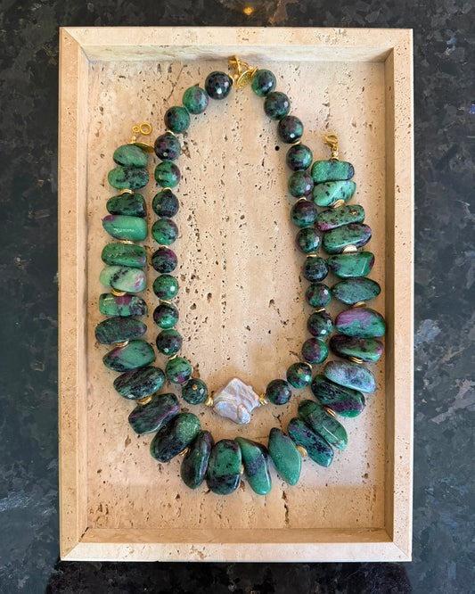 RUBY ZOISITE & PEARL NECKLACE