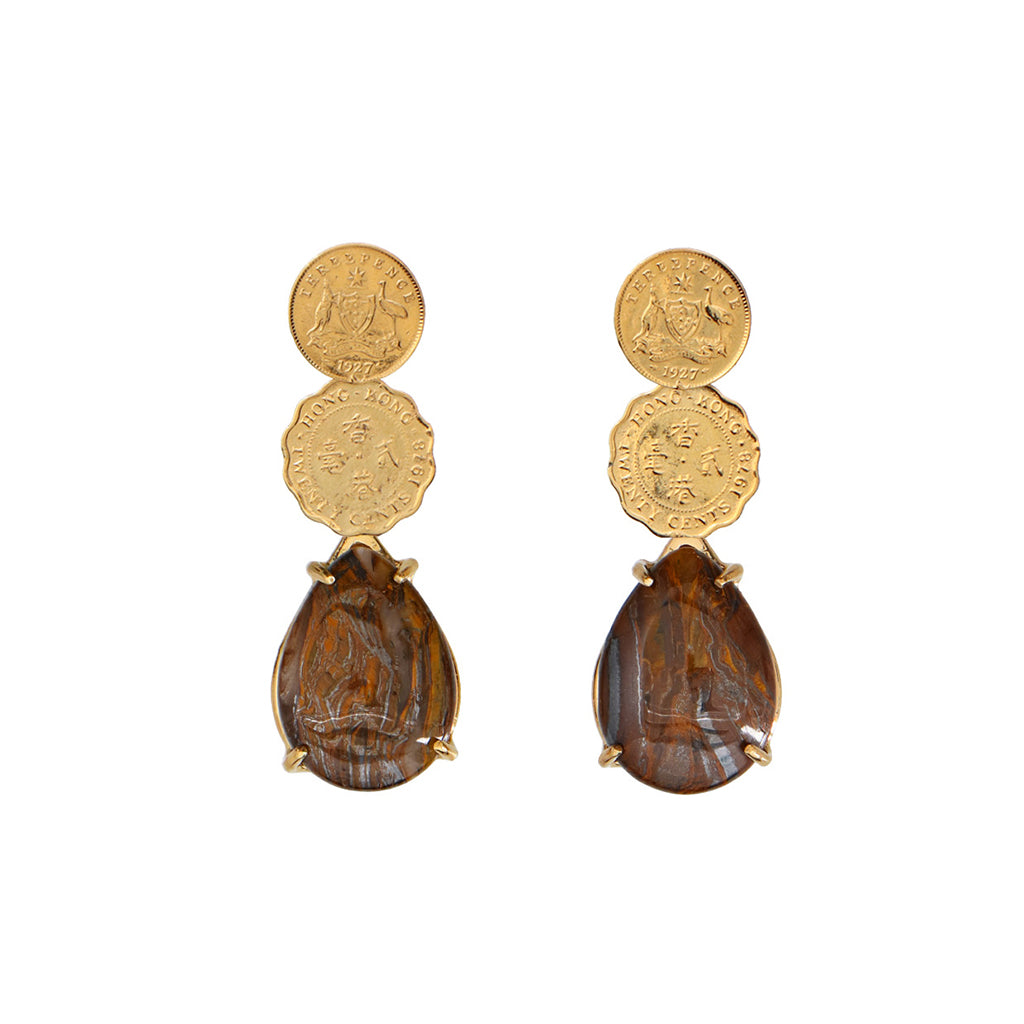 Load image into Gallery viewer, Colonies Tiger Eye and Hematite Earrings