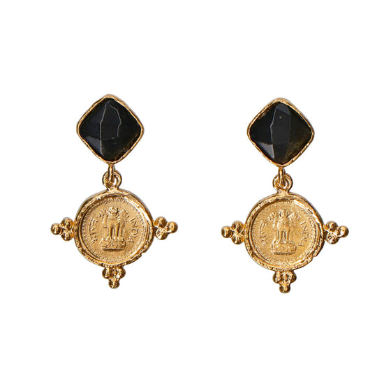 Load image into Gallery viewer, Bangalore Obsidian Golden Earrings