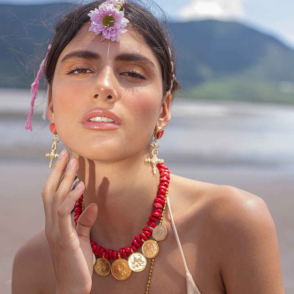 CORAL TUAREG EARRINGS